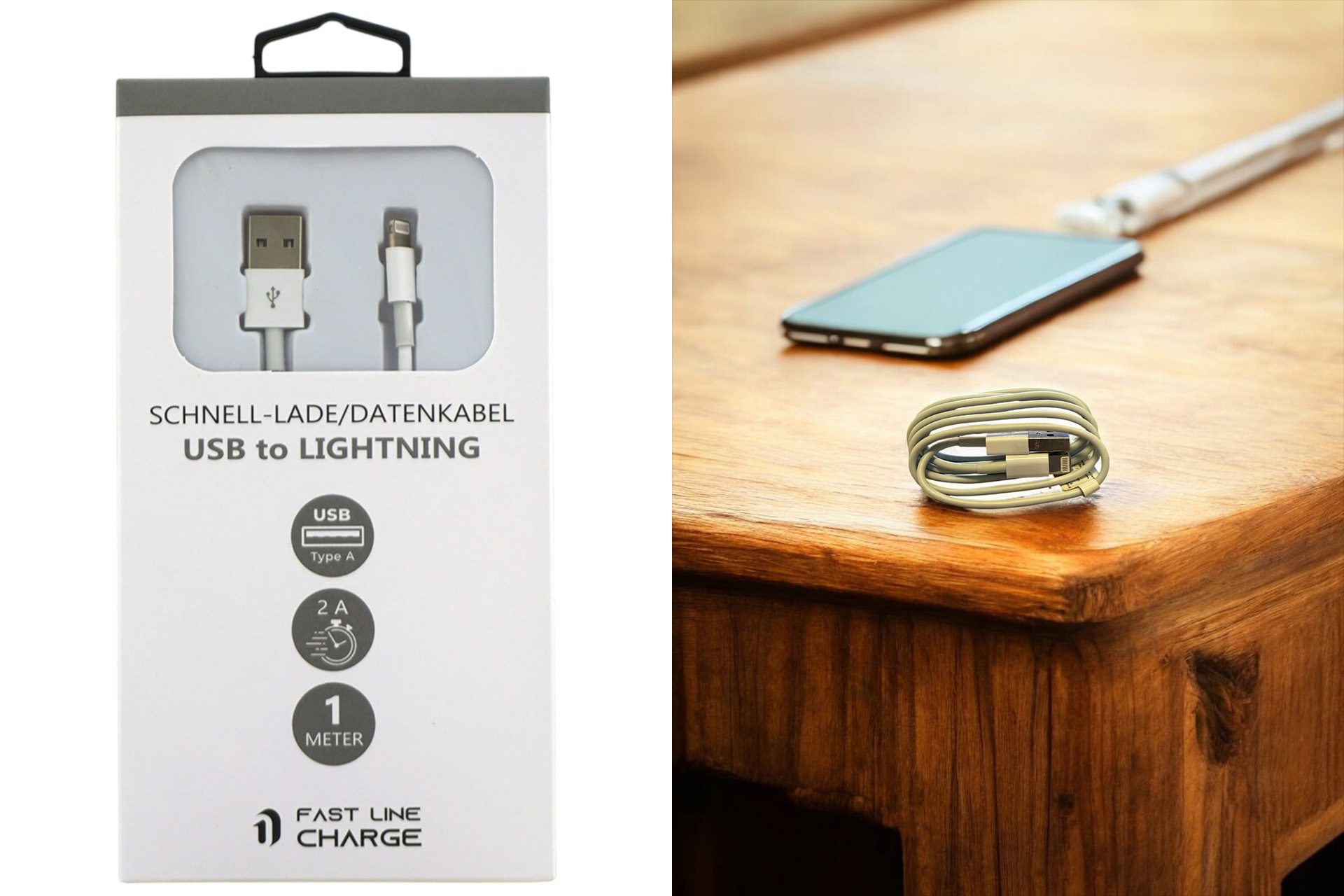 Lade-/Datenkabel für iPhone PREMIUM, USB-A auf Lightning, 1m, weiß