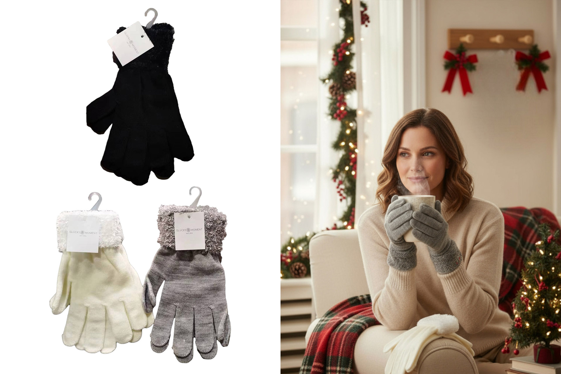 Textilien "Handschuhe Plüsch" 3 Farben, 21x8,5cm