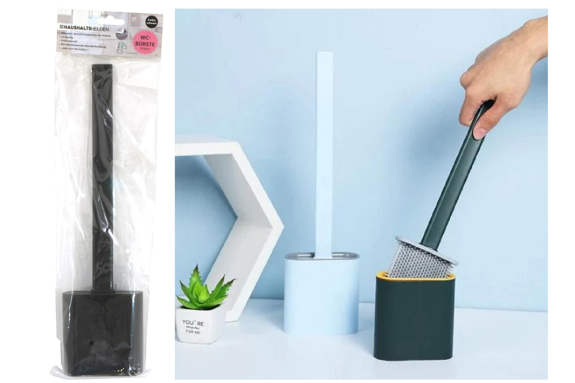 WC-Bürste Silikon inklusive Halterung, 36cm, schwarz