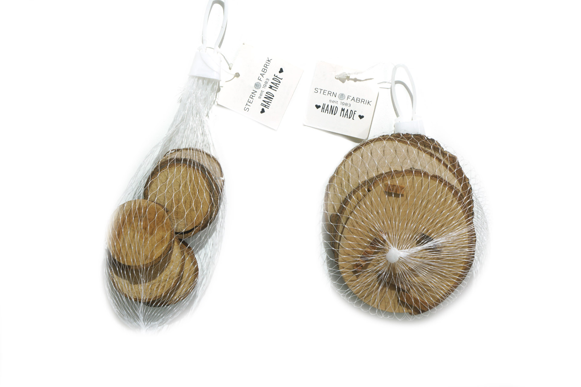 Holzbaumscheiben Ø 9cm 5er + Ø 5cm 8er, sortiert