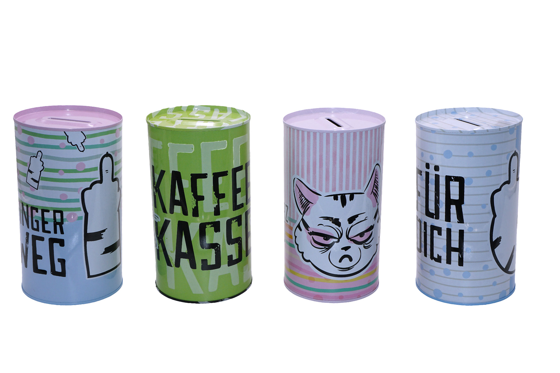 Spardose Metall "Miesekatze", 8x14cm, 4 Designs